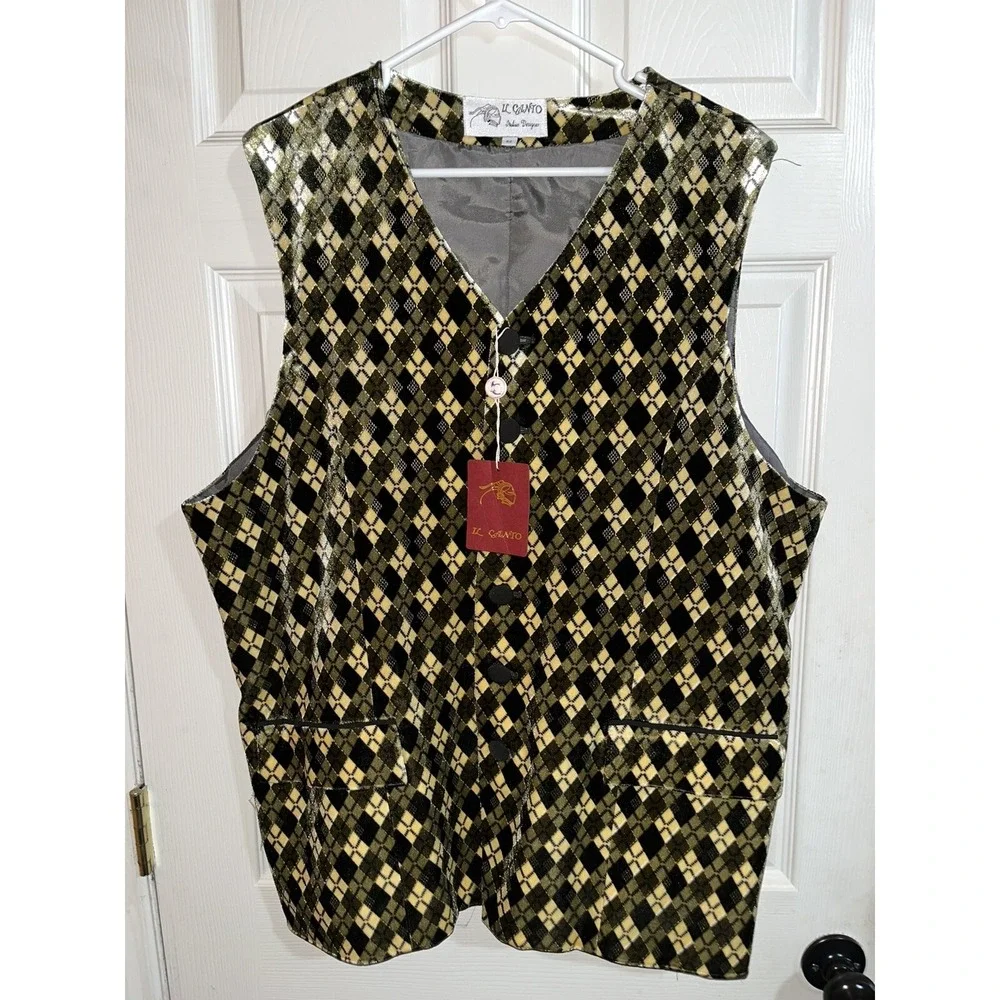 Ll Canto Designer Mens Vest, Geometric , 42 , Italian, 90s,grandpa core‎